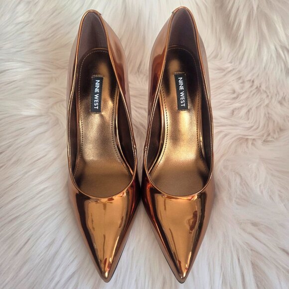 NEW NINE WEST Metallic Bronze Stiletto High Heels Size 7 - Picture 4 of 13